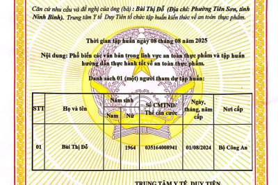 Giấy xác nhận KT vệ sinh ATTP