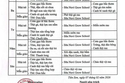 THỰC ĐƠN TUẦN 2, TUẦN 4 THÁNG 02/2026