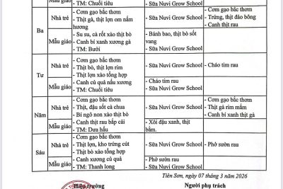 THỰC ĐƠN TUẦN 2, TUẦN 4 THÁNG 03/2026