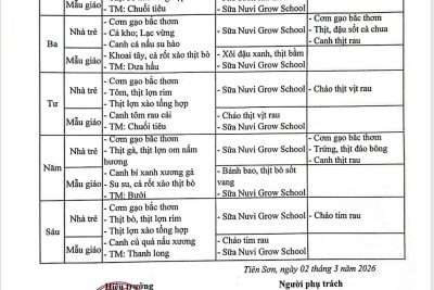 THỰC ĐƠN TUẦN 1, TUẦN 3 THÁNG 03/2026